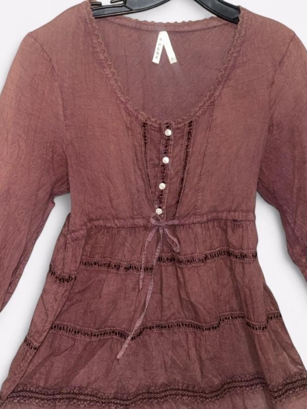 Roper Mauve-Pink Peasant Tunic with Lace Trim